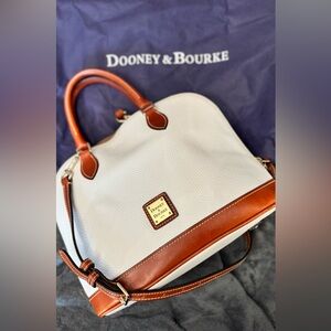 Dooney & Bourke Pebble Leather Satchel Cream Brown Trim Top Handle Crossbody